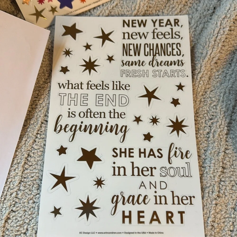 Erin Condren CoilClip Connectors (6) & 3 Sheets Stickers (stars, gift, sayings)